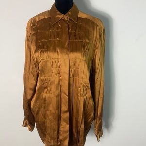 Gold Brown Button Vintage Blouse by Mark Shale Long sleeve size 12 Shoulder pads